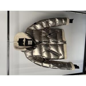 SAM New York Metallic Silver Puffer Jacket with Shearling Lining